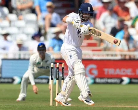 England's Ben Duckett hits a boundary on his way to a knock of 113 at Trent Bridge.