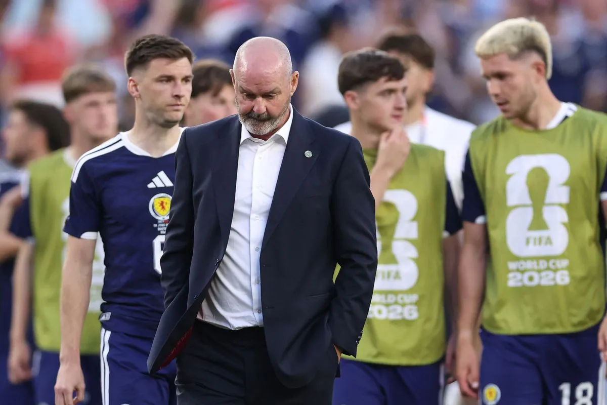 A dejected looking Steve Clarke Manager / Head Coach of Scotland walks off after the FIFA World Cup 2026 Group C match between Scotland and Morocco at Boston Stadium on June 19, 2026 in Boston, Massachusetts