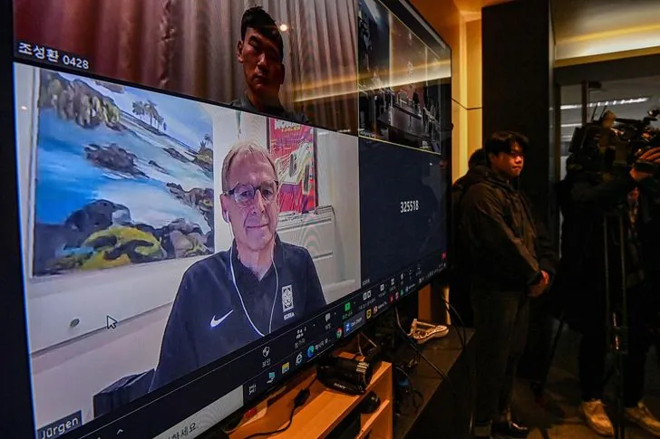 Jurgen Klinsmann, then the Korea national football team head coach, participates via video call in a National Team Committee meeting of the Korea Football Association in Jongno District, Seoul. Korea Times photo by Shim Hyun-chul