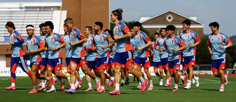 DALLAS (Texas): Japan players jog during a training session at the Southern Methodist University on Wednesday.