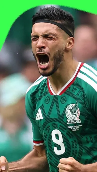 Mexico's Raul Jimenez celebrates scoring against South Africa at the 2026 FIFA World Cup