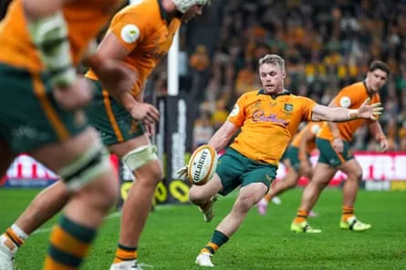 Ryan Lonergan kicks the ball in the Ireland Test