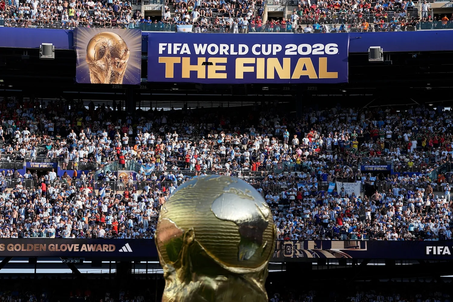 Spectators wait in the stands for the presentation ceremony after Spain defeated Argentina in the World Cup final soccer match in East Rutherford, N.J., July 19, 2026.Frank Franklin II