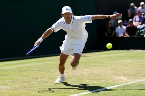 Australia’s Alex De Minaur on his way to beating Adrian Mannarino of France.
