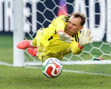 Manuel Neuer made a save during the penalty shootout with Paraguay