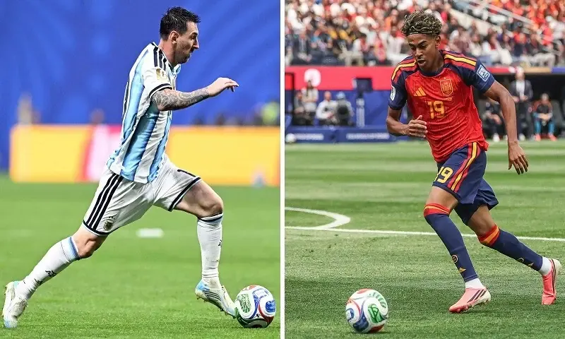 This combination of file photos shows Argentina’s forward Lionel Messi in Atlanta on July 7, 2026 (L); and Spain’s forward Lamine Yamal in Inglewood. — AFP